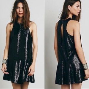 Free People Liquid Shine Black Sequins Keyhole back - mini dress